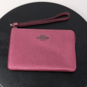 Coach Corner Zip Wristlet In Magenta